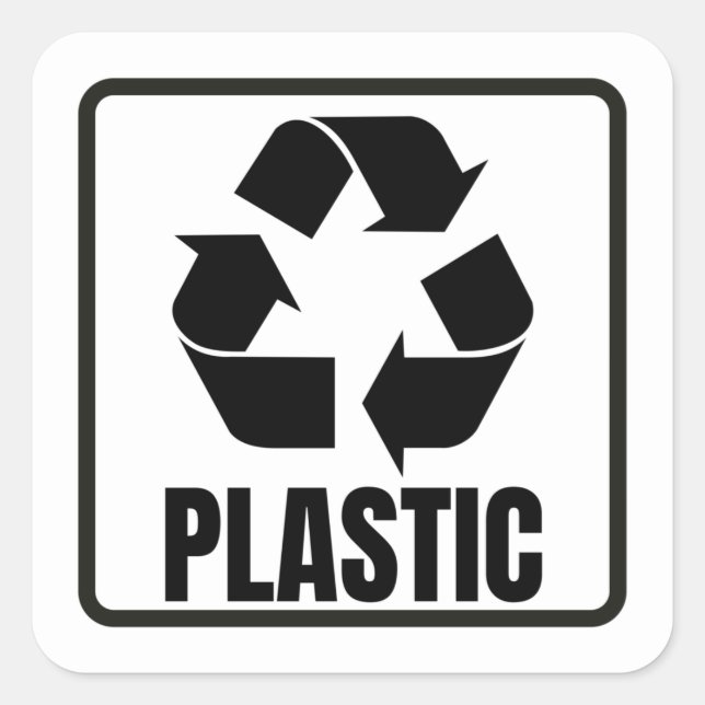 Sticker Carré Panneau de recyclage plastique noir (Devant)
