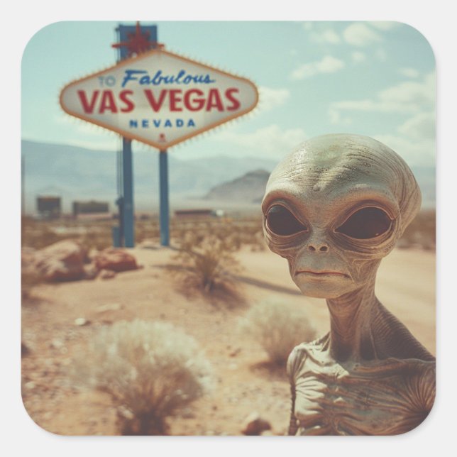 Sticker Carré Panneau Triste Alien Devant Las Vegas (Devant)