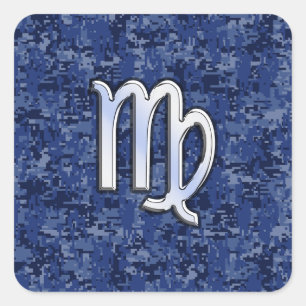 Sticker Carré Panneau Virgo Zodiac sur Camouflage numérique bleu