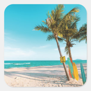 Sticker Carré Panneaux de surf sur la plage lancer oreiller