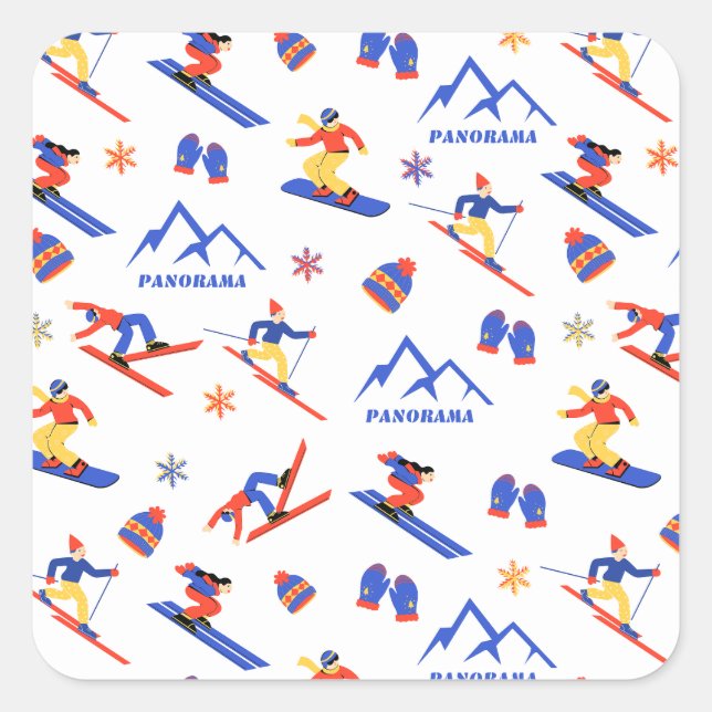 Sticker Carré Panorama Colombie-Britannique Ski Motif de snowboa (Devant)