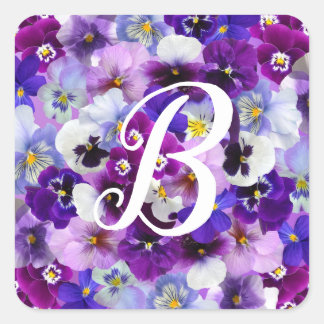 Sticker Carré Pansies colorées Fleurs Florales Monogramme initia