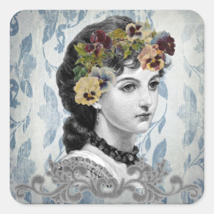 Sticker Carré Pansies de la femme victorienne sur des autocollan