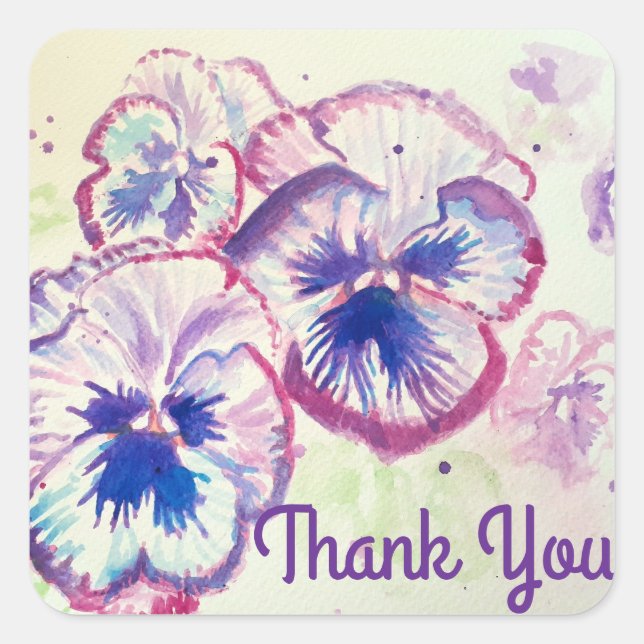 Sticker Carré Pansies de Pansy Fleur violet Merci rose (Devant)