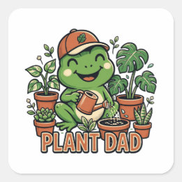 Sticker Carré Papa plante grenouille arrosant des plantes d'inté