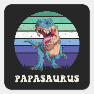 Sticker Carré Papasaurus Dinosaure drôle sur Drapeau Gay coucher