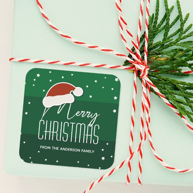 Sticker Carré Papercut simple et élégante Santa Hat Joyeux Noël (Créateur téléchargé)