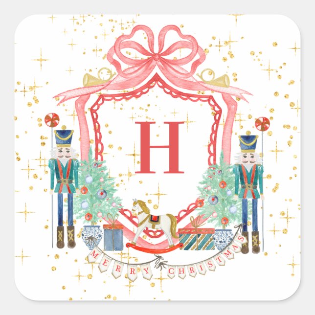 Sticker Carré Papier Carré Monogram Christmas Nutcracker Crest (Devant)