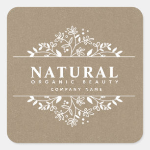 Sticker Carré Papier Kraft Beauté et cosmétiques biologiques flo