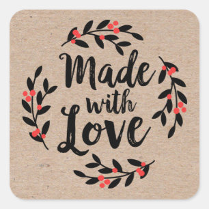 Sticker Carré Papier Kraft fait avec amour Noël