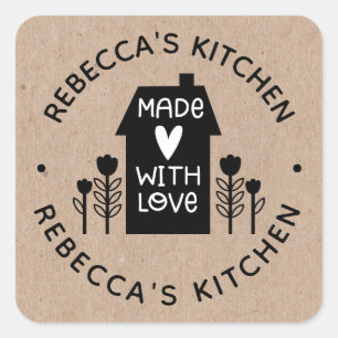 Sticker Carré Papier Kraft Rustique Cute Fait Maison Avec Amour