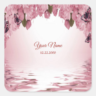 Sticker Carré Papier Peint Fleur Rose Papillon Mariage Extérieur