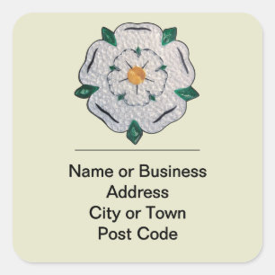 Sticker Carré Papier Quilled Yorkshire White Rose Adresse 4 lign