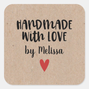 Sticker Carré Papier Rustique Kraft fait main avec amour