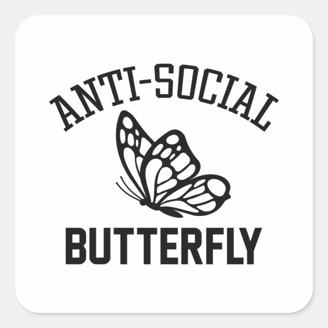 Sticker Carré Papillon anti-social (Devant)