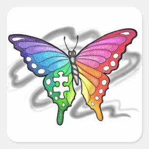 Sticker Carré Papillon arc-en-ciel