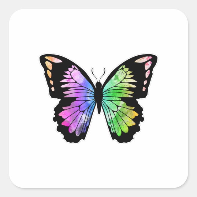 Sticker Carré Papillon aux couleurs arc-en-ciel (Devant)