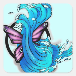 Sticker Carré Papillon avec Ondes