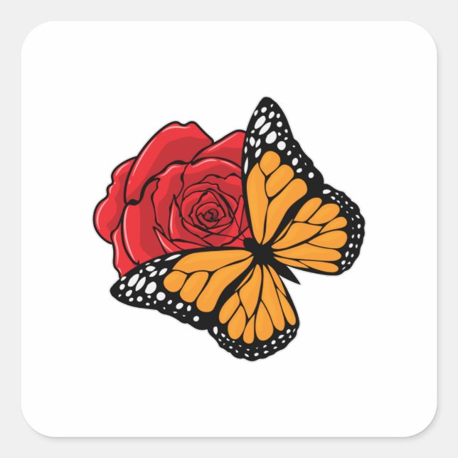 Sticker Carré Papillon avec Rose (Devant)
