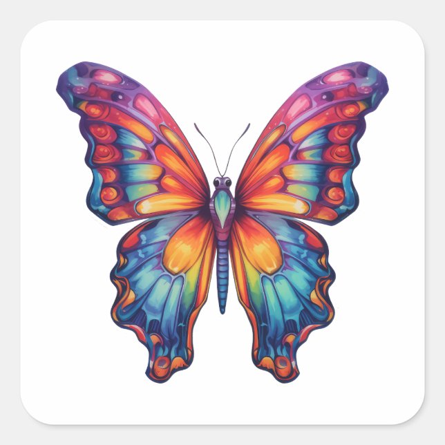 Sticker Carré Papillon Bleu Orange ailes (Devant)