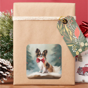 Sticker Carré Papillon Chien dans la neige de Noël