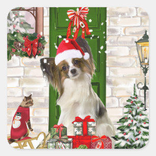 Sticker Carré Papillon Chien Noël