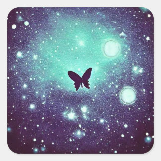 Sticker Carré Papillon ciel nocturne sarcelle