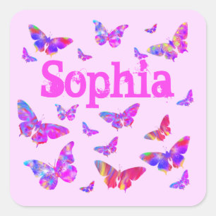 Sticker Carré Papillon coloré Art Rose Sophia Ajouter un nom Fil