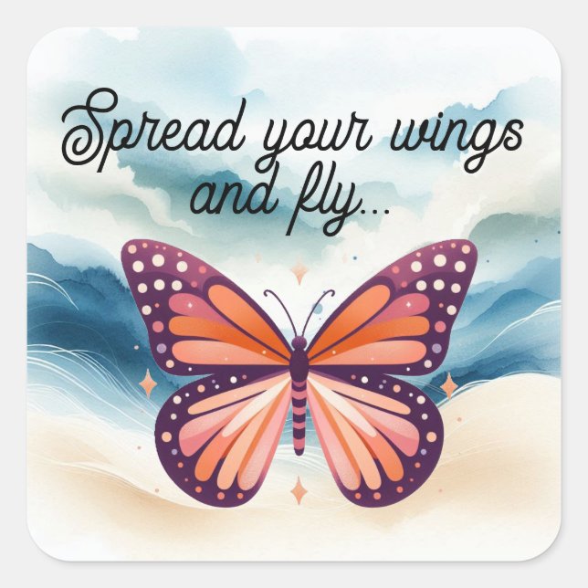 Sticker Carré Papillon de monarque orange rustique avec commenta (Devant)