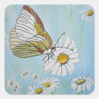 Sticker Carré Papillon d'or sur une marguerite blanche