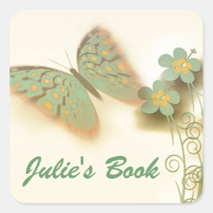 Sticker Carré Papillon & Fleurs fantaisie