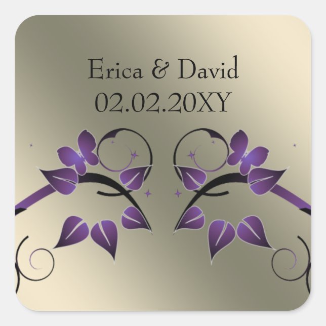 Sticker Carré papillon floral ivoire enveloppes violettes phoque (Devant)