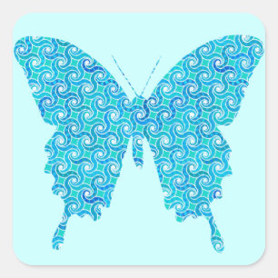 Sticker Carré Papillon, motif en bleu, turquoise, blanc