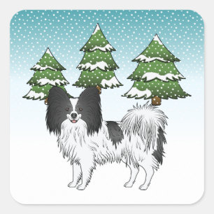 Sticker Carré Papillon Noir Et Blanc Mélange Chien En Forêt D'Hi