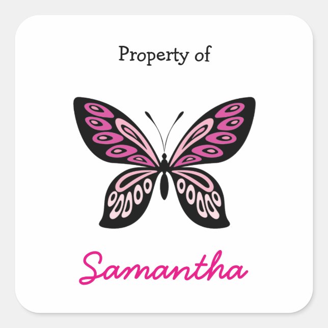 Sticker Carré Papillon rose chaud alimentation scolaire personna (Devant)