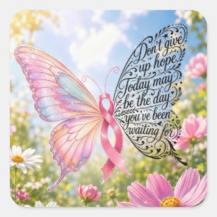 Sticker Carré Papillon Ruban Rose dans un Jardin d'Été