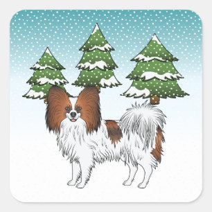 Sticker Carré Papillon Sable Rouge Mignon Chien Dans Une Forêt D