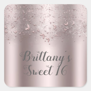 Sticker Carré Papillon scintillant rose qui voltige Fête Sweet 1