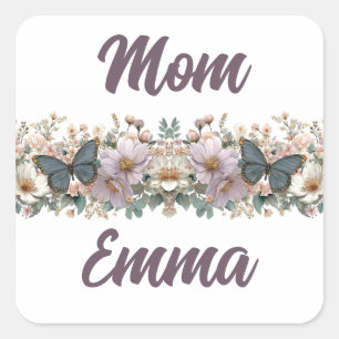 Sticker Carré Papillon vert et floral vintage pour maman
