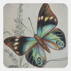 Sticker Carré Papillon vintage no 1 Aquarelle Art