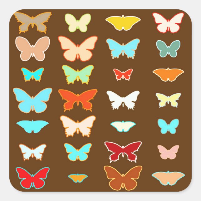 Sticker Carré Papillons, Brown, Turquoise et Corail (Devant)