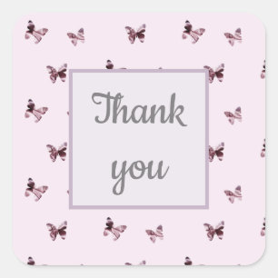 Sticker Carré Papillons en satin rose Merci Appréciation