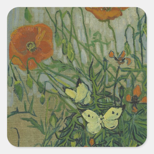 Sticker Carré Papillons et papillons par Vincent van Gogh (Devant)