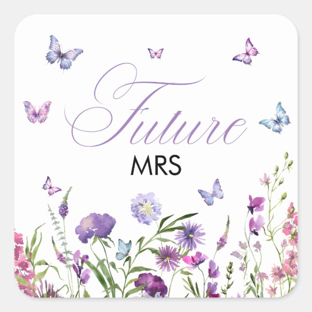 Sticker Carré Papillons modernes Floral Purple Future Mme. (Devant)