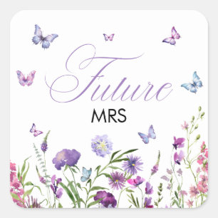 Sticker Carré Papillons Modernes  Futur Violet Floral Madame