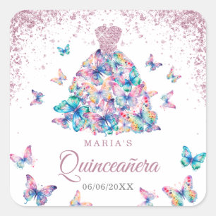 Sticker Carré Papillons rose Gold Sparkling Gown Quinceanera