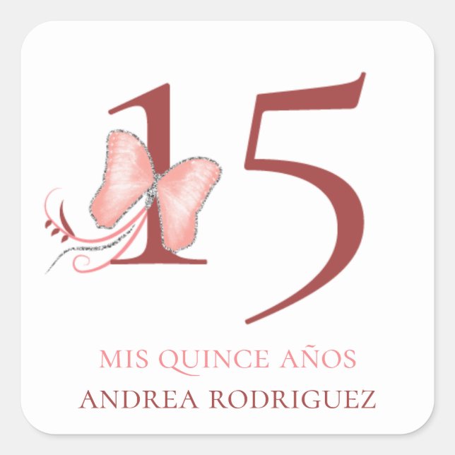 Sticker Carré Papillons roses & Flèches Quinceañera (Devant)