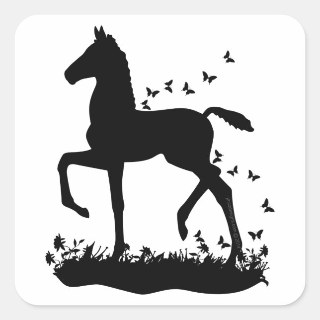 Sticker Carré Papillons silhouette de poulain saddlebred (Devant)