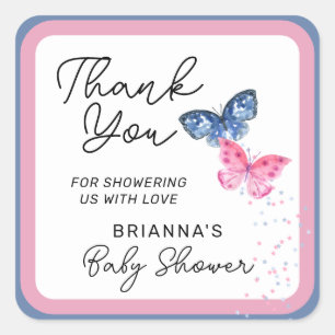 Sticker Carré Papillons Twins Baby shower Merci
