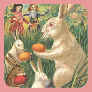 Sticker Carré Pâques Animaux Mignons Vintage